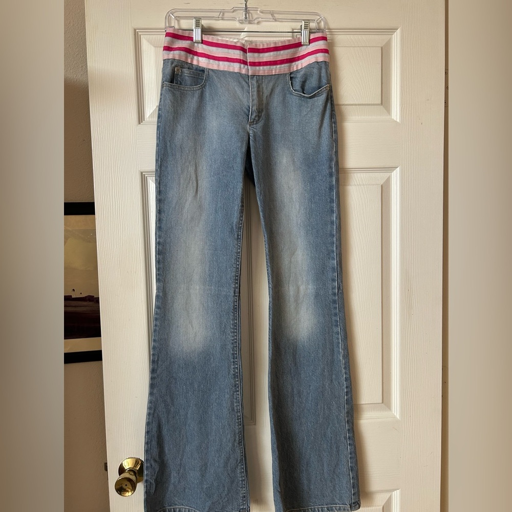 Women's Alice and Olivia vintage Blue Jeans with Pink Stripes